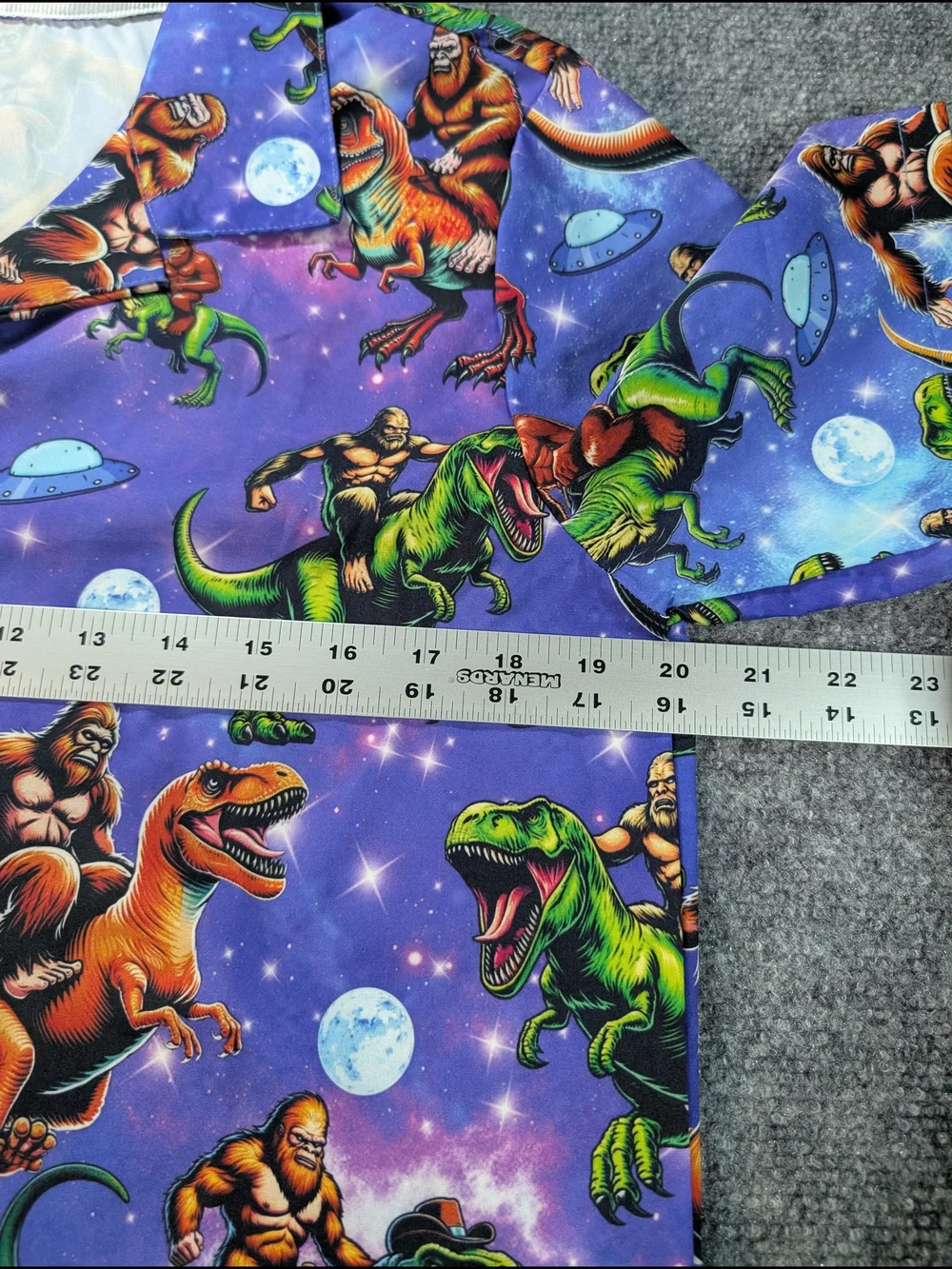 Men's Small Purple Dinosaur & Space Polo Shirt with Colorful Dino Print